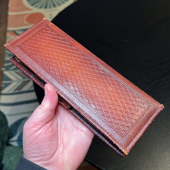 Vintage tooled leather playing card holder bridge and gin rummy score pad - Picture 3 of 11